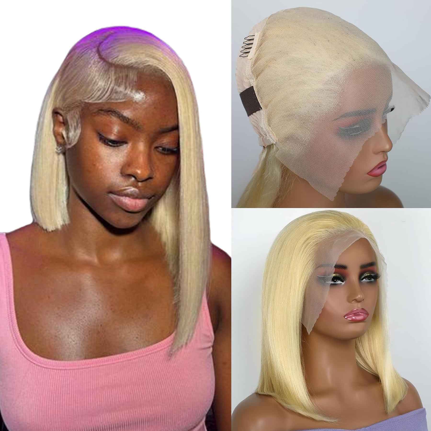 GIRLOFDREAMS Blonde 613 13x6 Lace Front Bob Wig Human Hair Straight Transparent Lace Frontal Wigs Pre Plucked with Baby Hair 180 Density Brazlian Remy Glueless Lace Short Wigs for Black Women