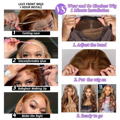 UMEGIRL 22 Inch 5x5 HD Lace Closure Wigs Human Hair Body Wave Wear and Go Glueless Wigs Pre Plucked Pre Cut P4/27 Honey Blonde Highlight Ombre Lace Front Wig Human Hair Wig 180% Density