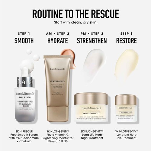 bareMinerals Skin Rescue Pure Smooth Face Serum, Formulated with 5% Niacinamide + Chebula, Smoothes Fine Lines + Wrinkles, Sensitive Skin Safe