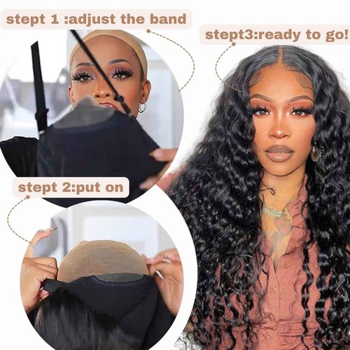 DULOVE Wear and Go Glueless Wigs Human Hair Pre Plucked Pre Cut 5x5 Deep Wave Wig 200 Density No Glue Ready to Wear for Black Women 18 inch