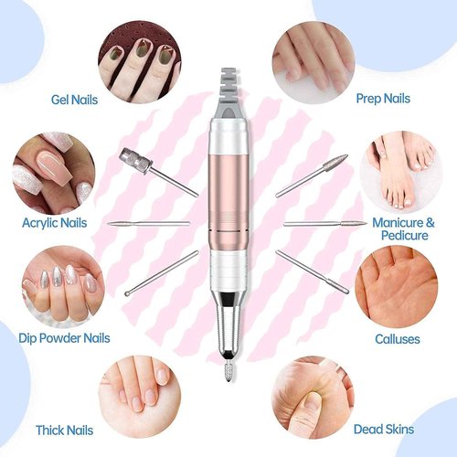 Delanie Electric Nail Drill Professional 35000 RPM Rechargeable Portable E-File for Nail Tech, Rose Gold