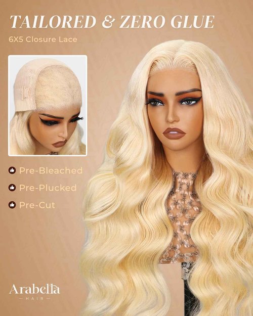Arabella 5X6 613 Lace Front Wig Human Hair 613 Glueless Wigs Human Hair 240% Density 613 Human Hair Wig Pre Cut Lace and Pre Plucked (18inch, 613 6X5 Body Wave Wig)