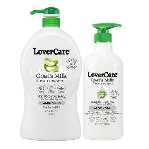 Lovercare Goat Milk Body Lotion for Dry Skin Aloe Vera 27.05oz (800ml) - Combo Body Lotion & Body Wash…