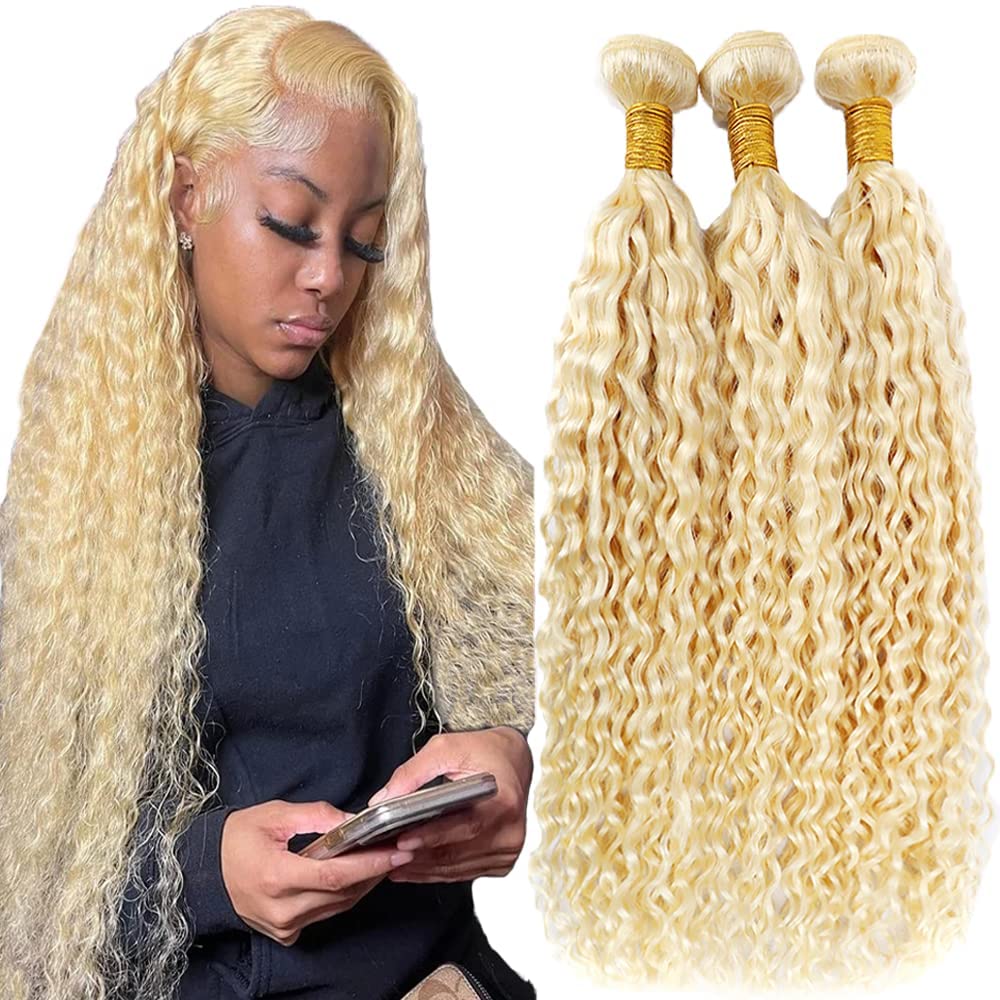 Giginger Brazilian Human Hair Bundles 18 20 22 Inch Blonde 613 Color Deep Wave Bundles Human Hair Unprocessed Virgin Quick Weave Hair for Black Women