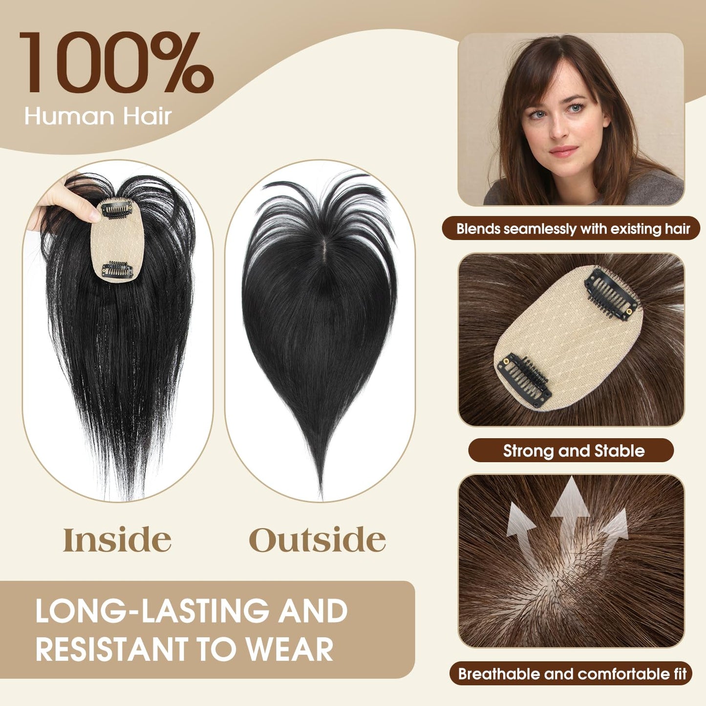 12 Inches 100% Human Hair Toppers for Women Pure White Hair Topper, Clip-In Hair Pieces for Thin Hair, Adds Volume,360°3D Covers Bald Spots（12#1001）