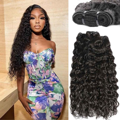 Water Wave Bundles Brazilian Virgin Hair 3 Bundles（20 22 24）Human Hair Curly Bundles Wet and Wavy Human Hair Weave 100% Unprocessed Human Hair Weft for Black Women