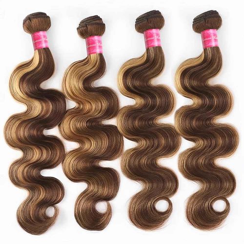 Aopusi Highlight Bundles Human Hair 4/27 Body Wave Bundles Ombre Honey Blonde Bundles 10A Grade 100% Unprocessed Brazilian Virgin Remy Hair Weft Piano Color(14 16 18 20 Inch)