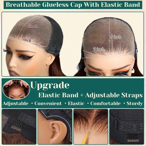 MUGOHK Brown Wear and Go Glueless Wigs Human Hair Pre Cut 30 Inch 7x5 Chocolate Brown Body Wave HD Lace Front Wig Pre Plucked Bleached Knots #4 Dark Brown Lace Closure Wigs 200 Density for Women