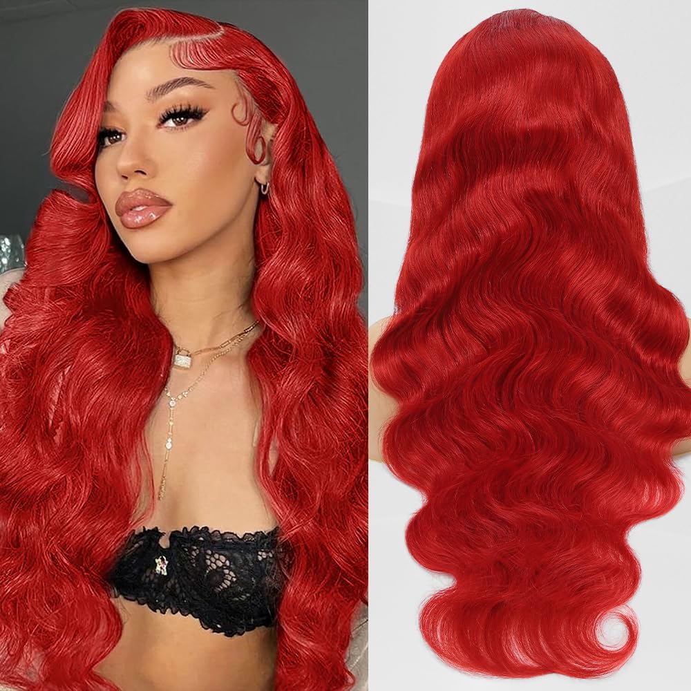 Hiyoker Red Lace Front Wigs Human Hair Pre Plucked Body Wave Red Wig 200 Density Frontal Wigs13x4 HD Red Wig Human Hair 26 Inch