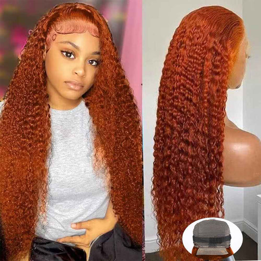 Ginger Orange Lace Front Wigs Human Hair 13x4 Deep Wave Lace Front Wigs For Black Women 180% Density Curly Glueless Colored Wigs 350# HD Transparent Ginger Wig Pre Plucekd Hairline With Baby Hair