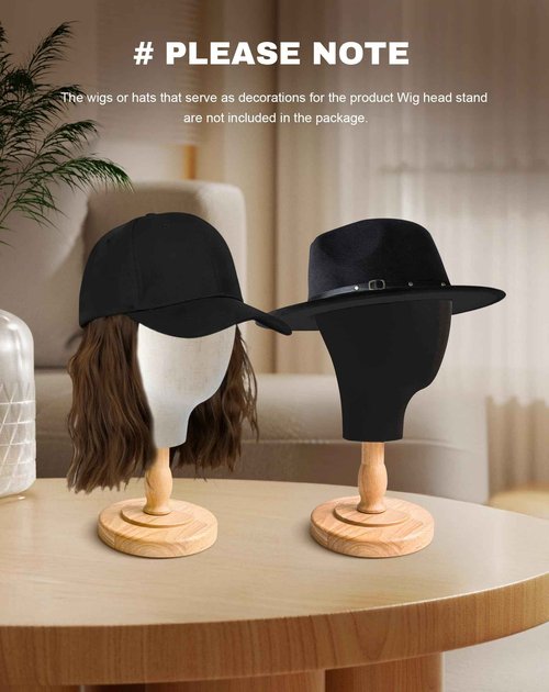 CHADWICK 2-Pack Canvas Wig Head Stand with Detachable Wood Stand, 21 Inch Mannequin Head for Wigs, Hats & Jewelry Display – Professional Foam Block for Salon, Home Use & DIY Projects