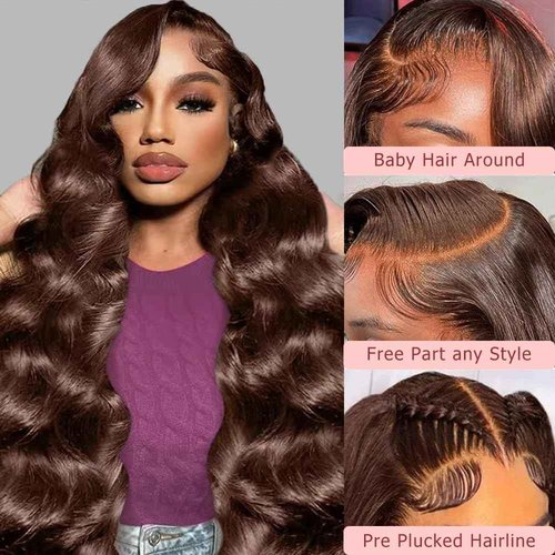 mogge Chocolate Brown Lace Front Wig Human Hair 28 Inch 13x6 Body Wave Lace Front Wigs Human Hair Pre Plucked 200 Density HD Lace Frontal Wigs Brown Colored Wigs Human Hair for Women