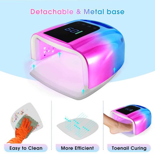 Professional Rechargeable 96W UV LED Portable Cordless UV Light for Nail Lamp Machine with Metal Base, Auto Sensor and 4 Timer Settings, Salon Quality UV Nail Light(Blue&Purple)