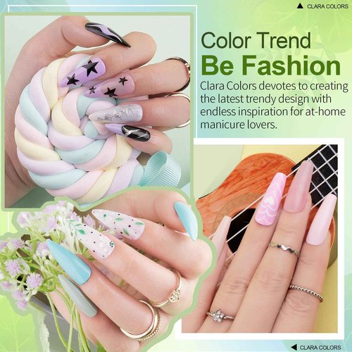 Clara Colors 64 Pcs Gel Nail Polish Kit with UV Light - 60 Colors All Seasons Soak Off Gel Polish Nail Set with Matte/Glossy Base Top Coat Manicure Tools All-In-One Gel Starter Kit Nails Art DIY