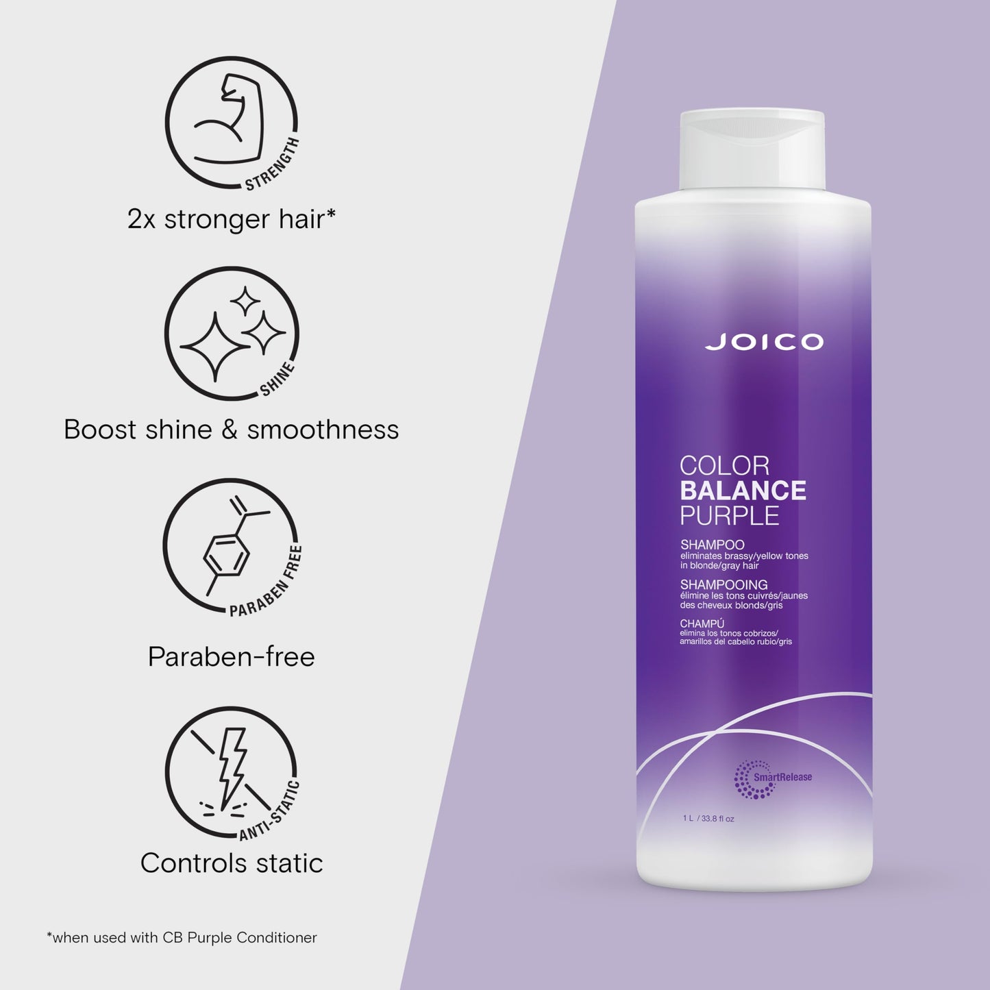 Joico Color Balance Purple Shampoo and Conditioner | For Cool Blonde or Gray Hair | Eliminate Brassy Yellow Tones | Boost Color Vibrancy & Shine | UV Protection | With Rosehip Oil & Green Tea Extract
