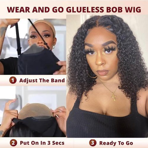 Maytune 5x5 Curly Bob Wig Human Hair Wear and Go Glueless Bob Wig Glueless Wigs Human Hair Pre Plucked Pre Cut Curly Bob Wigs for Black Women HD Lace Closure Wig Short Curly Bob Wig 12 Inch