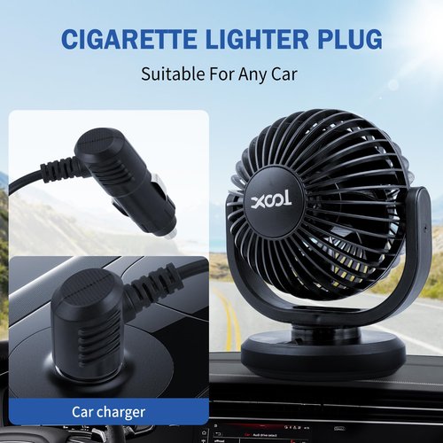 XOOL 12V Car Fans, 4" Electric Car Cooling Air Fan Powerful Single Car Fan Cigarette Lighter Low Noise 360 Degree Rotatable for Truck Vehicle Boat Van SUV RV