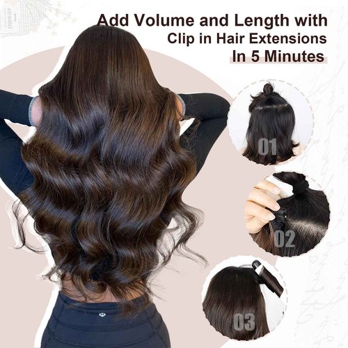 XDhair Clip In Hair Extensions Remy Human Hair Medium Brown #4 Mixed to Caramel Blonde #27 Clip In Real Hair Silk Stright 120g 6Pcs (#4P27,18Inch)