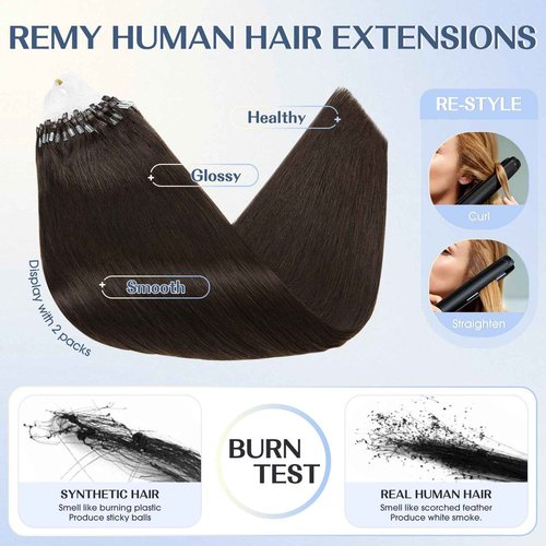 Hairro Microlink Hair Extensions Human Hair Micro Loop Bead In Hair Micro Ring I Tip Pre Bonded Cold Fusion Keratin Glue Stick Remy Itip Hair For Women 20 Inch 50g 50 Strands #02 Dark Brown