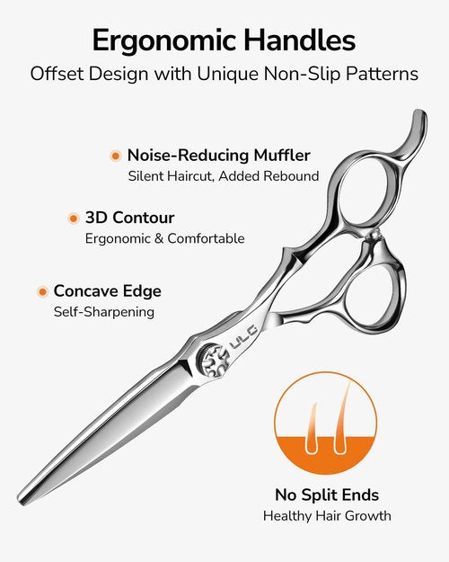 ULG Hair Cutting Shears & Thinning Scissors Kit, Japanese 440C Stainless Steel, Professional Barber Scissors Set for Home and Salon, 6.7-Inch 2.2oz Lightweight, Ergonomic Offset Handles