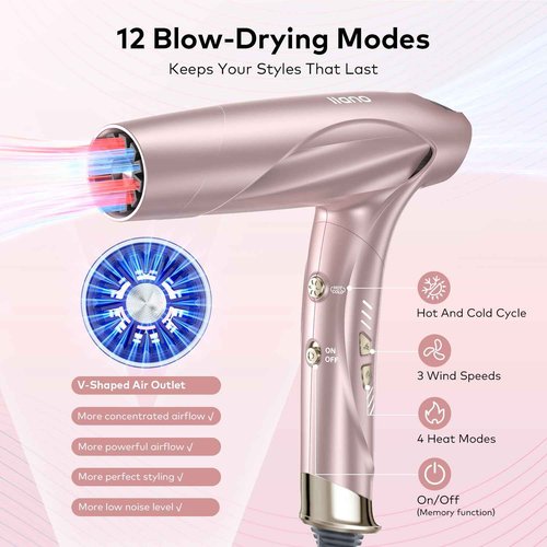High Speed Ionic Hair Dryer with Diffuser for Curly, Brushless Motor High RPM Fast Drying Professional Salon Blow Dryer with 200million ions, Frizz Free/No Heat Damage/Lightweight/Foldable for Women