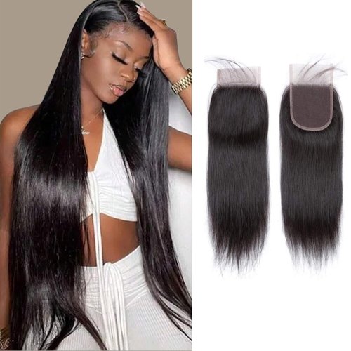 QDOMEIAI 16 Inch 4x4 HD Lace Closure Straight Human Hair – Melt Invisible Swiss Lace, Pre-Plucked Natural Hairline with Baby Hair