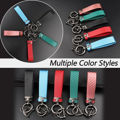 Turcee 2PCS Carbon Fiber Car Keychain Kit,Gift for Men and Women,Quick Release Spring with D-Ring Anti Lost Car Keychain Organizer