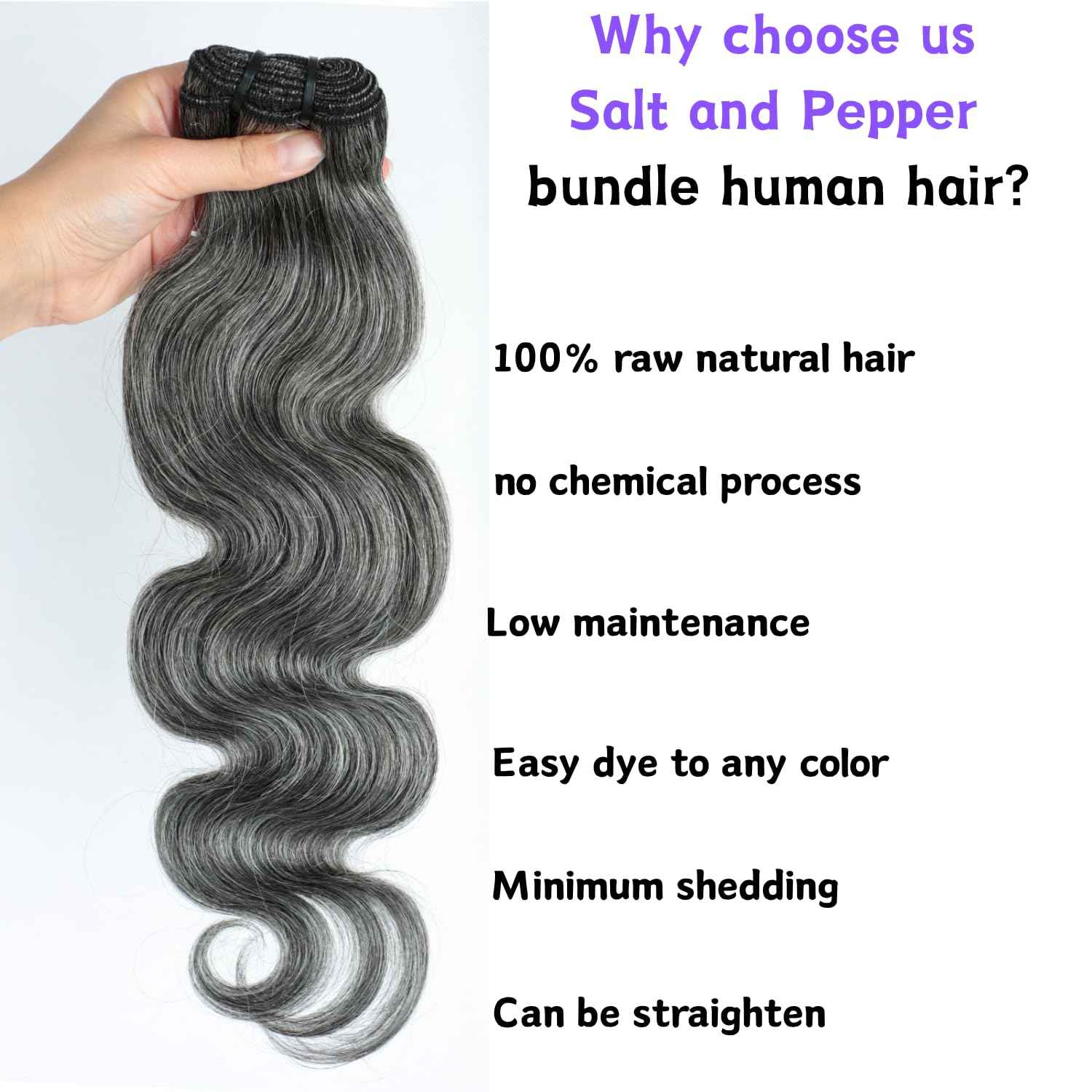 Grey Bundles Human Hair 10 12 14 Inch Salt and Pepper Body Wave Human Hair White Grey Wet and Wavy 3 Bundles Human Hair Extensions 100% Unprocessed 12A Brazilian Hair for Black Women