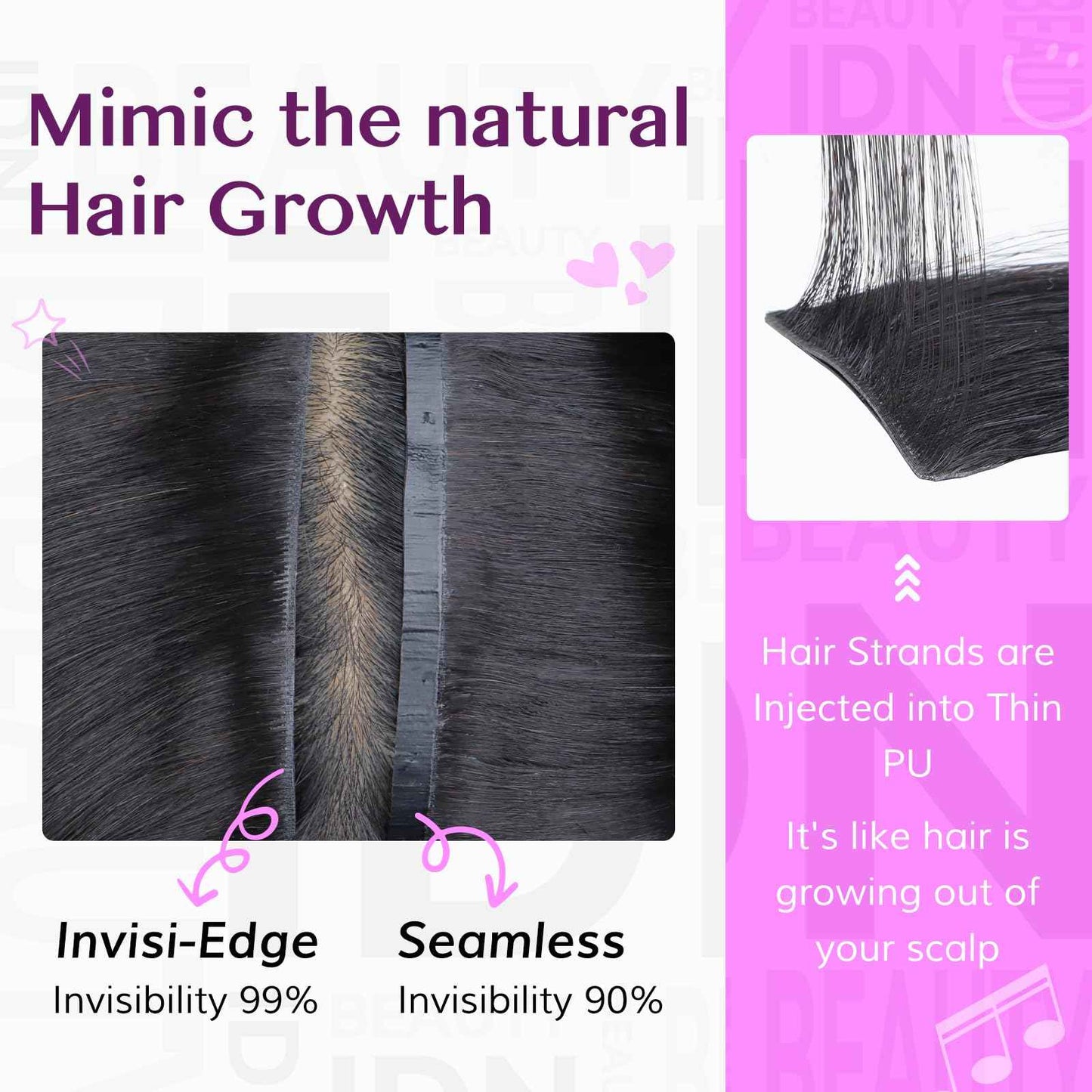 IDN BEAUTY 5+2 Invisi Edge Seamless Clip in Hair Extensions Human Hair Combo Pack, Kinky Straight 14 Inch 110g 5pcs Invisible Edge and 2pcs Seamless Clip ins for Black Women Natural Black No Leave Out