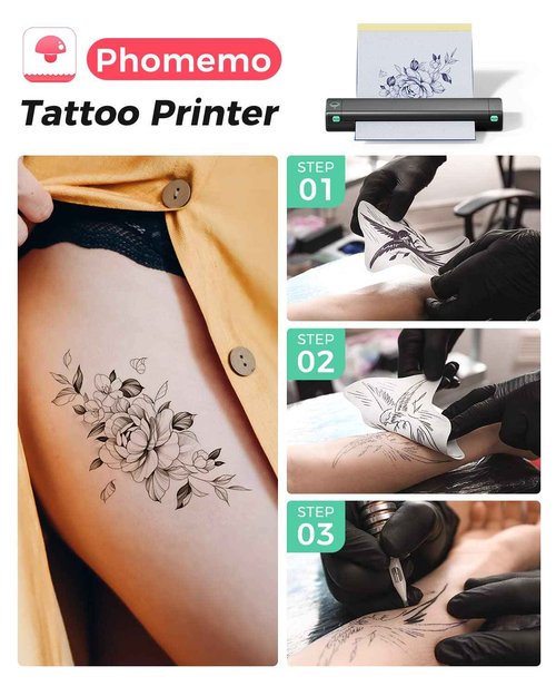 Phomemo M08F Wireless Tattoo Transfer Stencil Printer with 60 pcs Free Transfer Paper Tattoo Transfer Paper - Tattoo Printer Kit for Tattoo Artists & Tattoo Beginners