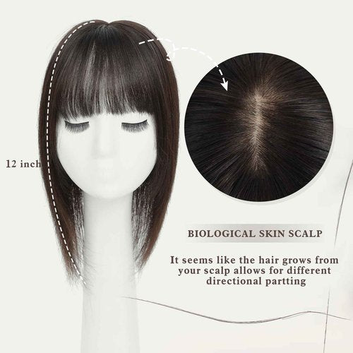 Aimeolyn Hair Toppers for Women Real Human Hair 12inch Hairs Toppers for women With Bangs Skin Scalp Big Base Cover Thinning Loss Top Hairs Wiglets
