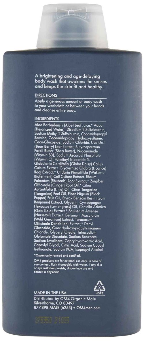 Organic Male OM4 Refresh: Lime Ginger Brightening Body Wash - Mens bodycare with Vitamin C to Cleanse and Nourish
