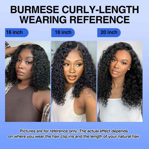Cecycocy Extension Full Head For Black Women Burmese Curly Clip in Hair Extensions Real Human Hair Messy Curly Clip Ins for Women Brazilian Remy Human Hair Natural Black 22Inch