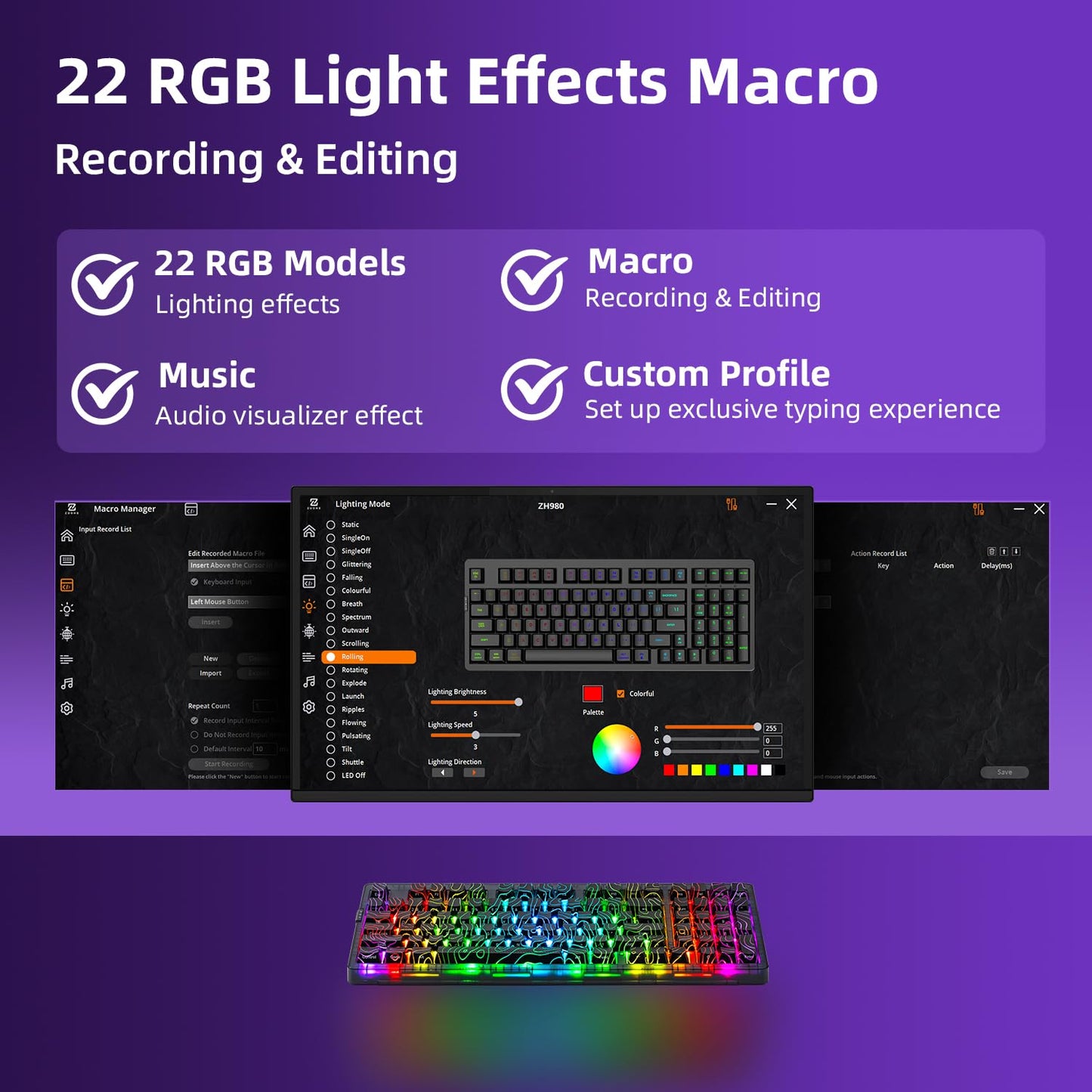 ZORNHER ZH980 Wireless Mechanical Gaming Keyboard,95% Black Hot-Swappable Custom Creamy Keyboard with Number Pad,Shine Through IMD PC Keycaps,Pre-lubed Linear Switches,RGB Backlit,2.4GHz/USB-C/BT5.0