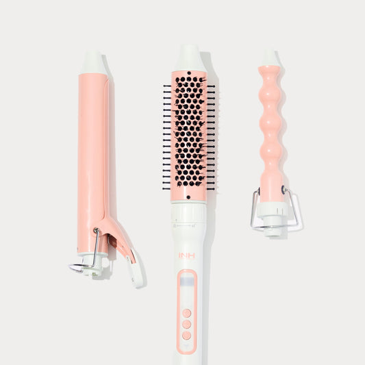 INH Hair 3-in-1 Quick Change Styler | Interchangeable Styling Tool with 3 Detachable Heads: Thermal Round Brush, Clamp Curling Iron, and Bubble Barrel