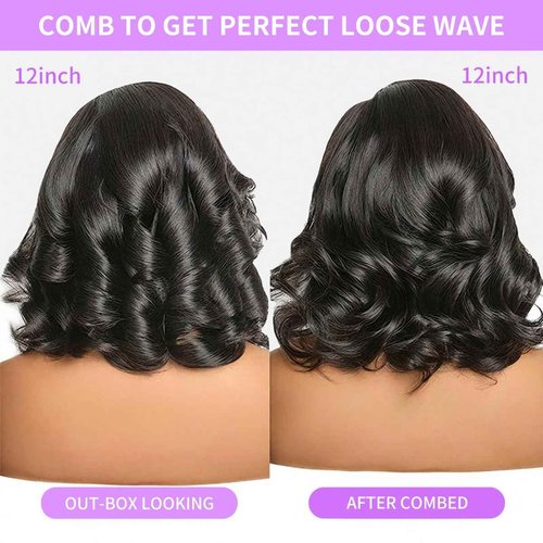 Tinashe Glueless Bob Wigs Human Hair Pre plucked Pre Cut Natural Black Loose Body Wave short Wig 5x6 Lace Pre-Bleached Knots HD Lace Front Wigs Human Hair for Black Women -12inch