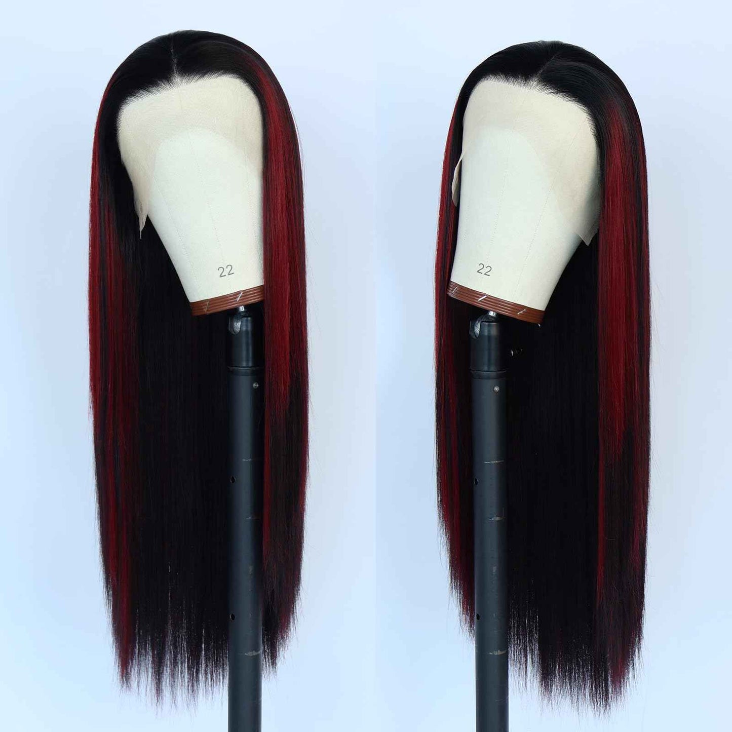Oxeely Red Highlight Ombre Burgundy Synthetic Lace Front Wigs Long Straight Wigs Burgundy Lace Wigs Pre Plucked 1B/99J Skunk Stripe Glueless Wigs Heat Resistant Fiber Hair Red Wigs for Women Daily Use