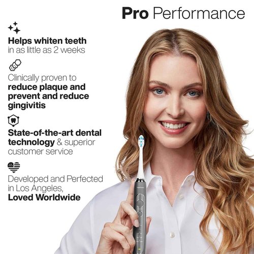 Aquasonic Vibe Series PRO – Ultra-Whitening Electric Toothbrush – 5 Modes & Smart Timers – UV Sanitizing Base – ADA Accepted (Charcoal Metallic)