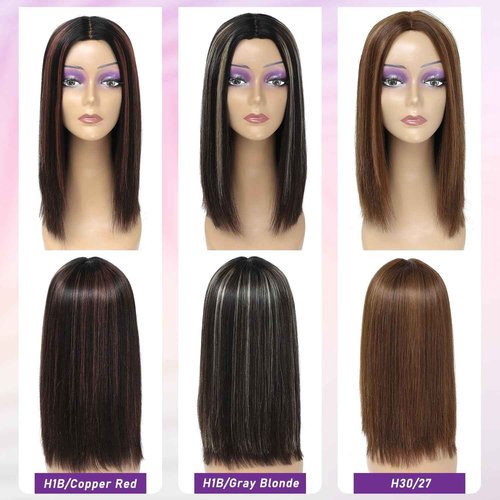 JIAJIA TERESA 12 Inch H1B/Copper Red Highlight Straight Human Hair Bob Wigs Glueless Minimalist 1.5 * 9 Realistic Look HD Lace Glueless Wigs Blunt Cut Short Black Bob Wigs