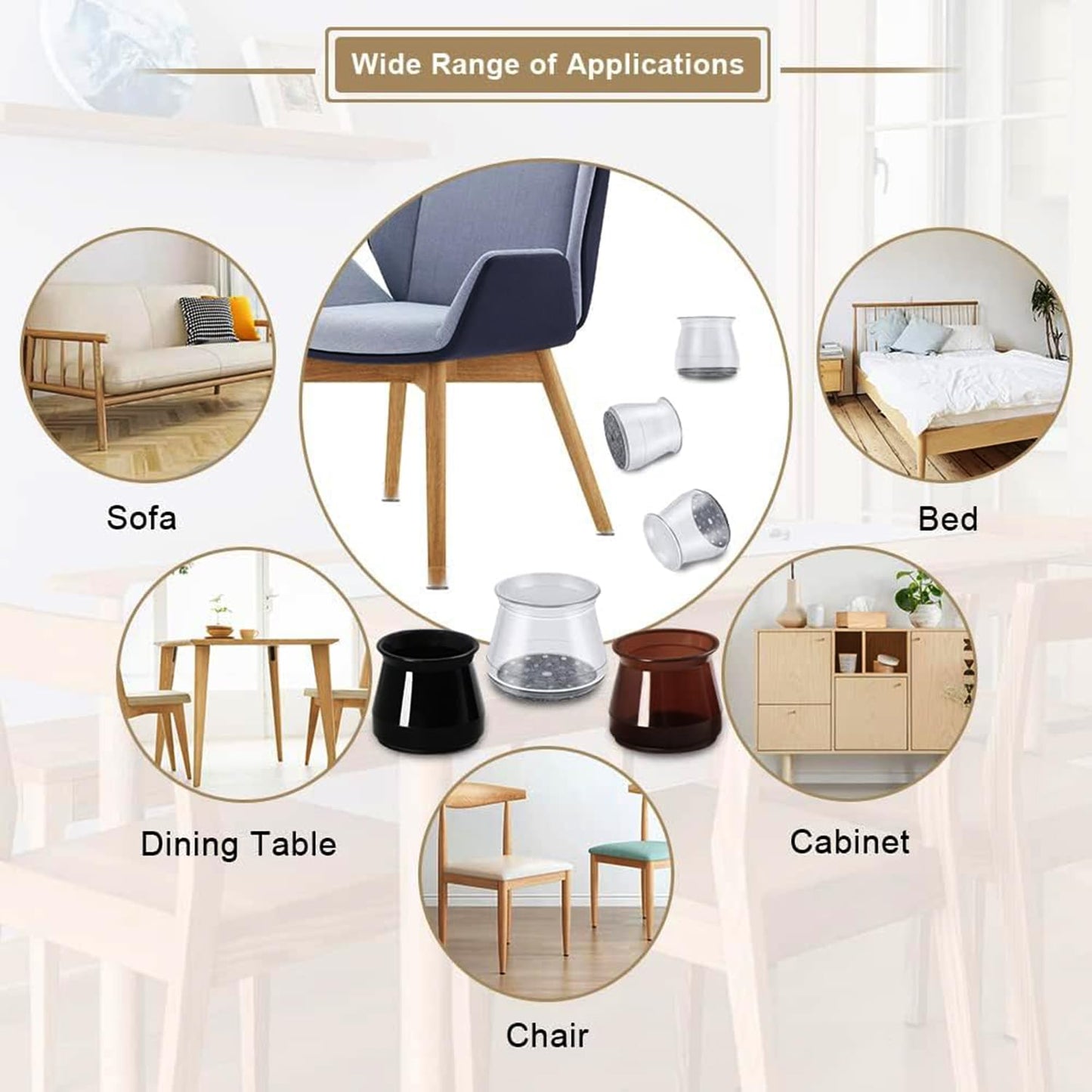 32 Pcs Silicone Chair Leg Floor Protectors for Hardwood Floors, Brown Felt Bottom Chair Leg Covers, Free Moving Table Leg Covers, Stool Leg Protectors Caps（Large fit : 1.3'' - 2''）