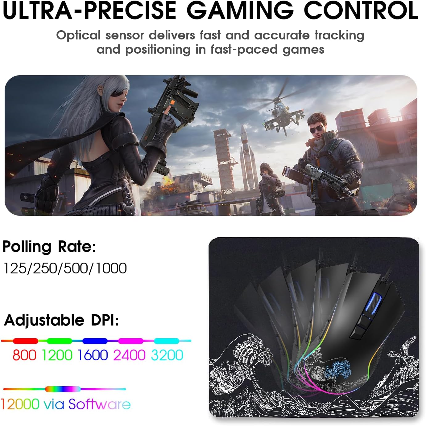 XVX G705 Wired Gaming Mouse, 12000 DPI RGB Gaming Mouse with 12 Backlit Modes & 7 Macro Buttons, PC Gaming Mice Support DIY Keybinding, Mouse Gamer Computer Mouse for Laptop PC Mac Windows,Topographic