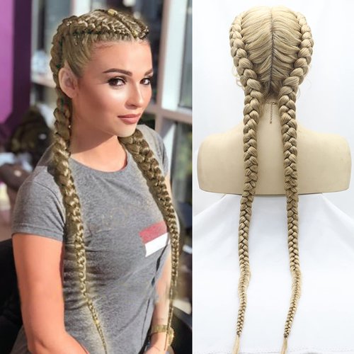 AFBeauty Blonde Braid Wigs for Women Box Braided Full Lace Front Wig With Baby Hair Long Realistic Hand-Braided Lace Frontal Twist Braids Wigs Full Double Lace Front Cornrow Box Braided Wigs 32 Inch