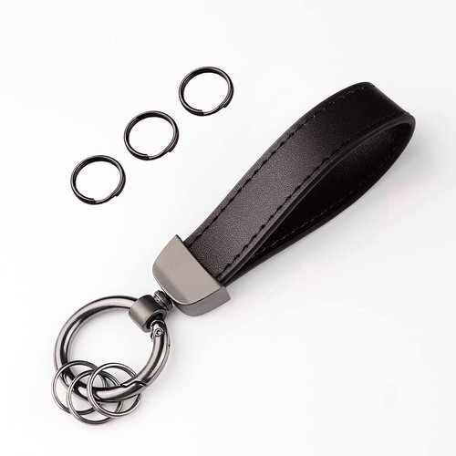 Turcee Leather Car Keychain, Creative Personality Leather Key Fob, Universal Key Fob Keychain for Men and Women (Black)