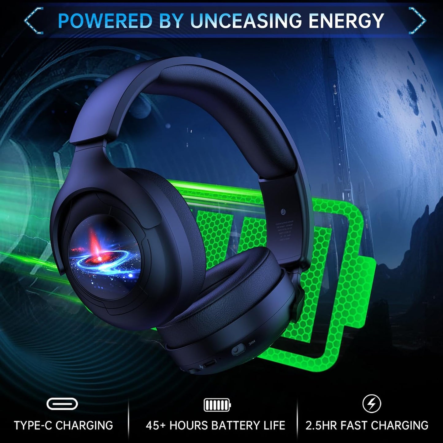 2.4GHz Gaming Headset Wireless for PS5, PS4, PC, Switch, Fortnite/Minecraft/FPS Gamers, Bluetooth 5.3 Gaming Headphones with Noise Canceling Mic, 45H+ Battery, Bass Sound, RGB Light -Black