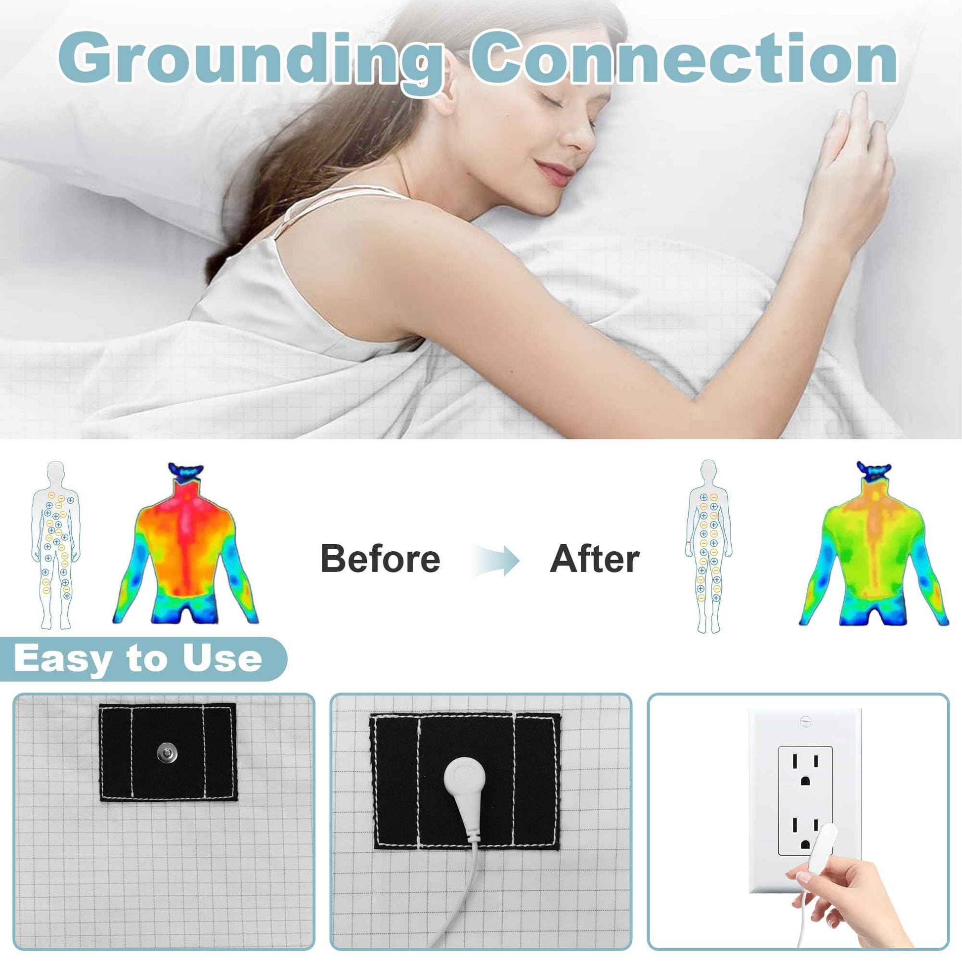 Grounding Sheets Queen Size 10% Silver Fiber Grounding Flat Sheet for Bed Sleeping Therapy with Grounding Cord,Grounding Mat for Bed 90% Organic Cotton (White, 60x80 inch/Queen)