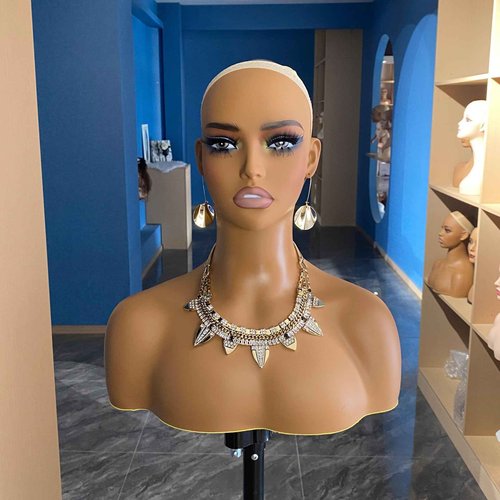 JINGFA Half Body Mannequin Head with Shoulders with Support Hole Realistic Display and Styling for Wigs, Jewelry, Clothing Displaying