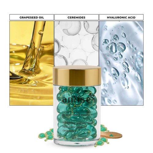 Aniise Grape Seed Oil Capsules Skin Care 30 Individual Capsules Serum for Face Improve Health Of Skin, Fight Signs Of Aging Softening and Hydrating The Skin