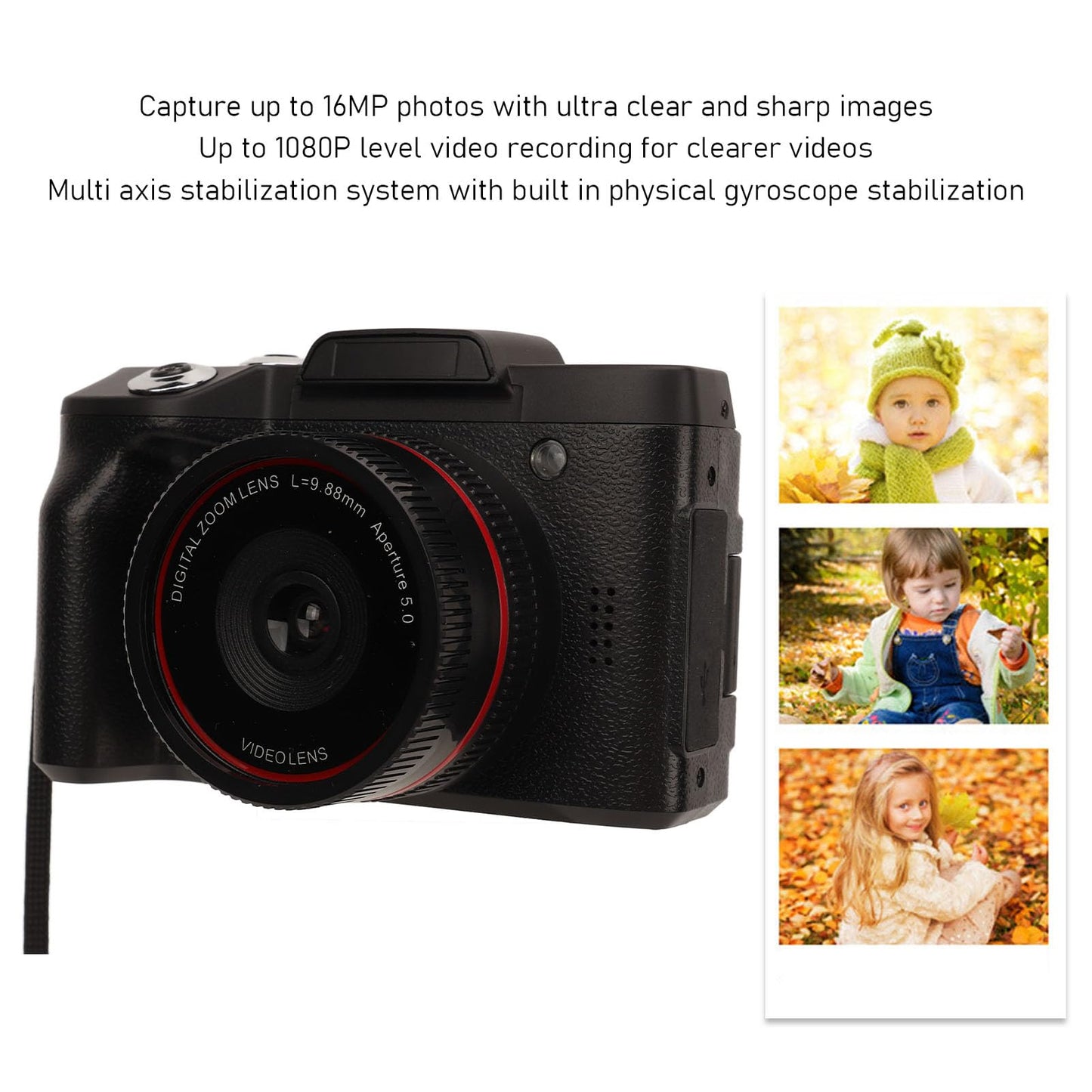 1080P Digital Camera for Photography Autofocus 16X Digital Zoom, 16MP Vlogging Camera with 180° Flip Screen Compact Camera, Support 128G Storage Card