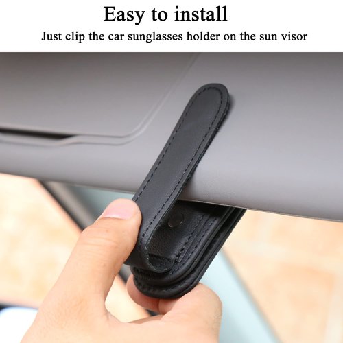 KIWEN 4 Packs Sunglasses Holders for Car Visor, Magnetic Leather Glasses Eyeglass Clip for Car, Ticket Card Clip Sunglasses Mount, Car Visor Accessories Gadgets(4, Black)