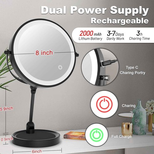 SanaWell Tabletop Standing Makeup Mirror with Adjustable Height, 8Inch Mirror